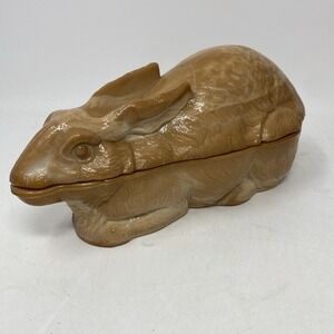 Imperial Chocolate Slag Rabbit Covered Dish on Nest Vintage Glass Summit